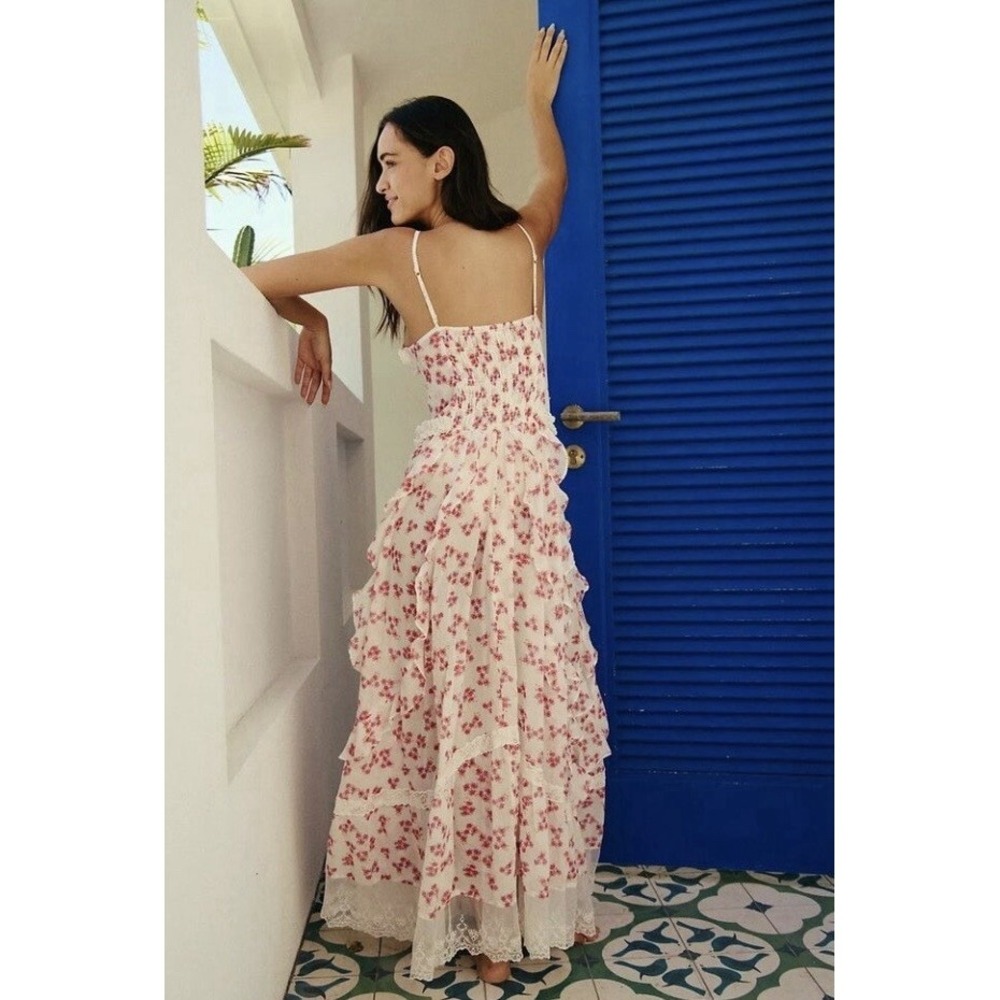 NWT! Free People Intimately Hearts Desire Floral Bodysuit Maxi Slip Flowy Pink~L - Picture 4 of 13